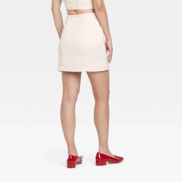 NWT - Women's Satin Mini A-Line Skirt - A New Day™ Cream (Size 2) - Picture 2 of 4